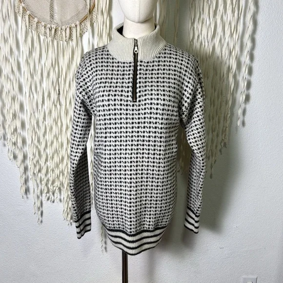 Norwool Wool Quarter Zip Pullover Sweater Black and Ivory Size Large - Picture 9 of 12